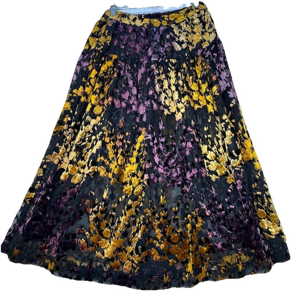 VTG Y2K Velvet Burnout Maxi Skirt Semi Sheer Women's S / M 28"‎ Waist Whimsigoth